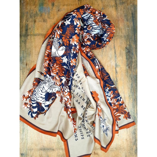 Inoui Editions šilko ir medvilnės skara BESTIAIRE POWDER